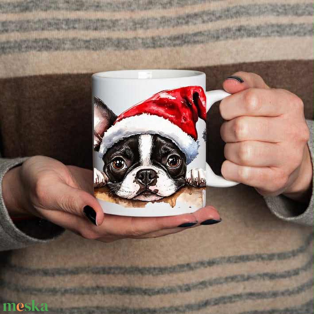Mikulás frenchie francia bulldog kutyusos bögre - otthon & életmód - konyhafelszerelés, tálalás - tálalás - bögre & csésze - Meska.hu