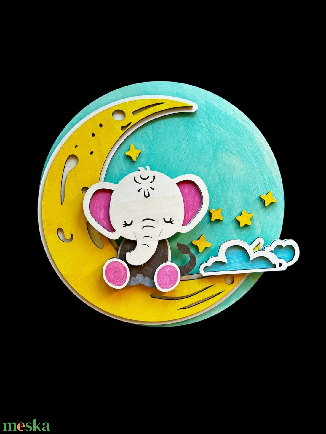 Elefánt a holdon babaszoba dekoráció (kérésre névvel), baba névtábla - baba - mama - babaszoba dekoráció - baba névtábla - Meska.hu