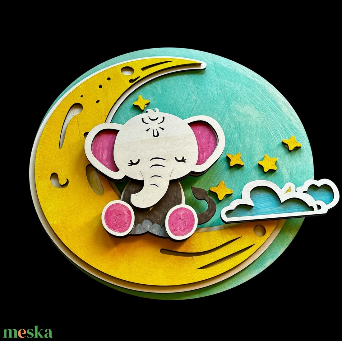 Elefánt a holdon babaszoba dekoráció (kérésre névvel), baba névtábla - baba - mama - babaszoba dekoráció - baba névtábla - Meska.hu