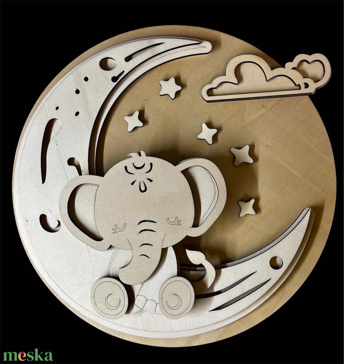Elefánt a holdon babaszoba dekoráció (kérésre névvel), baba névtábla - baba - mama - babaszoba dekoráció - baba névtábla - Meska.hu