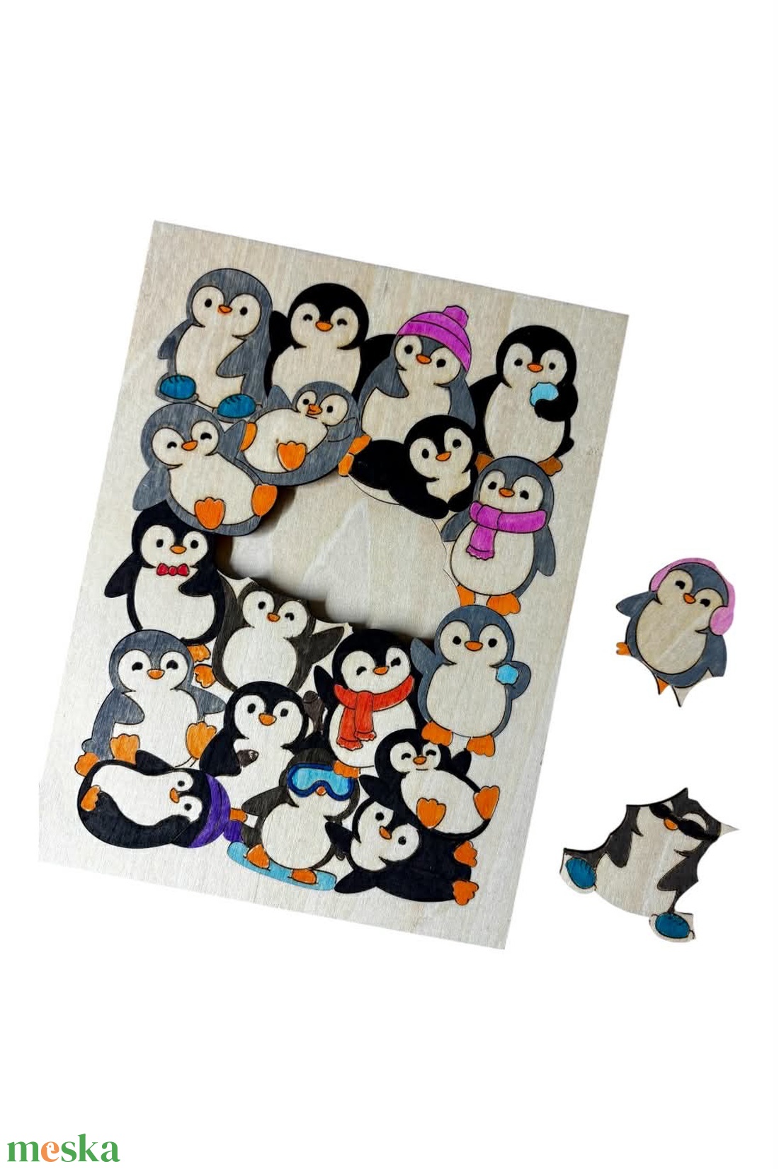Pingvines lézervágott fából készült puzzle játék - játék & sport - puzzle - hagyományos puzzle - Meska.hu