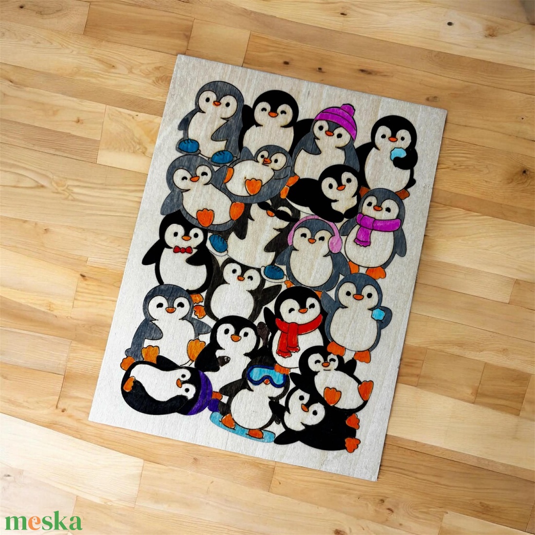 Pingvines lézervágott fából készült puzzle játék - játék & sport - puzzle - hagyományos puzzle - Meska.hu