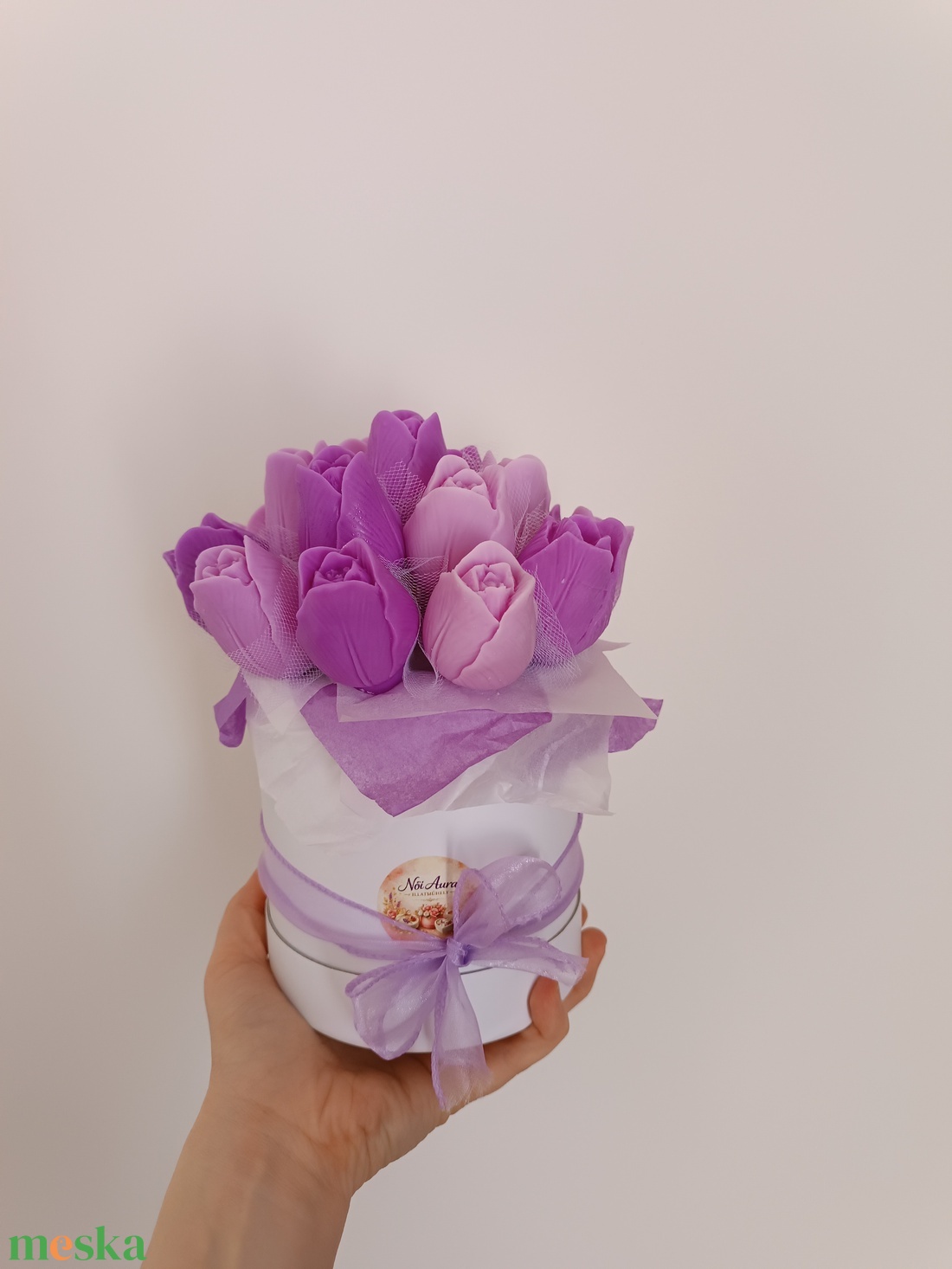 Szójaviasz virágbox papírdobozban, Anyák Napjára - kellékek & szerszámok - dekorációs kellékek - dekorációs gyertya - Meska.hu