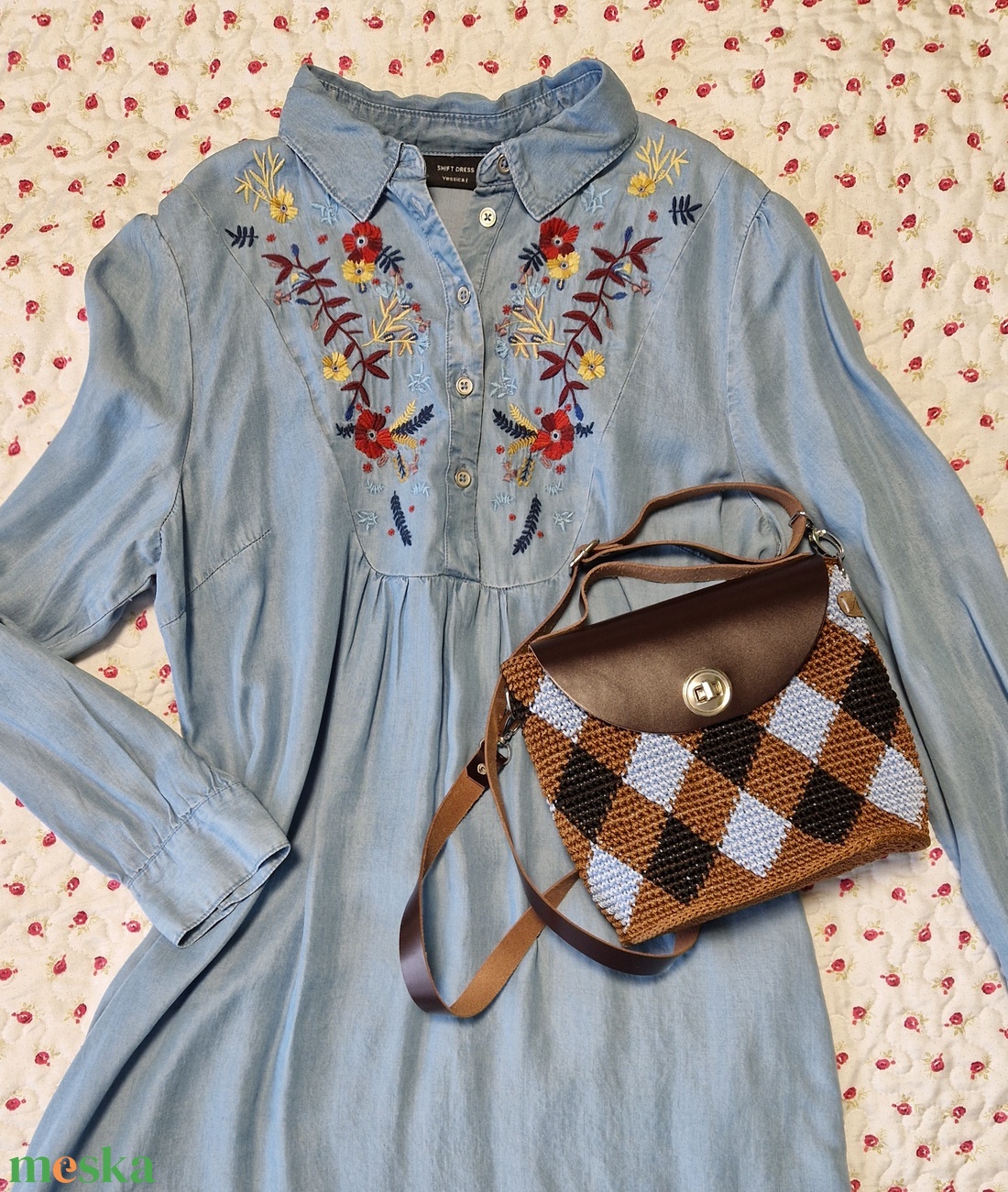 Rombuszmintás oldaltáska - táska & tok - kézitáska & válltáska - vállon átvethető táska - Meska.hu