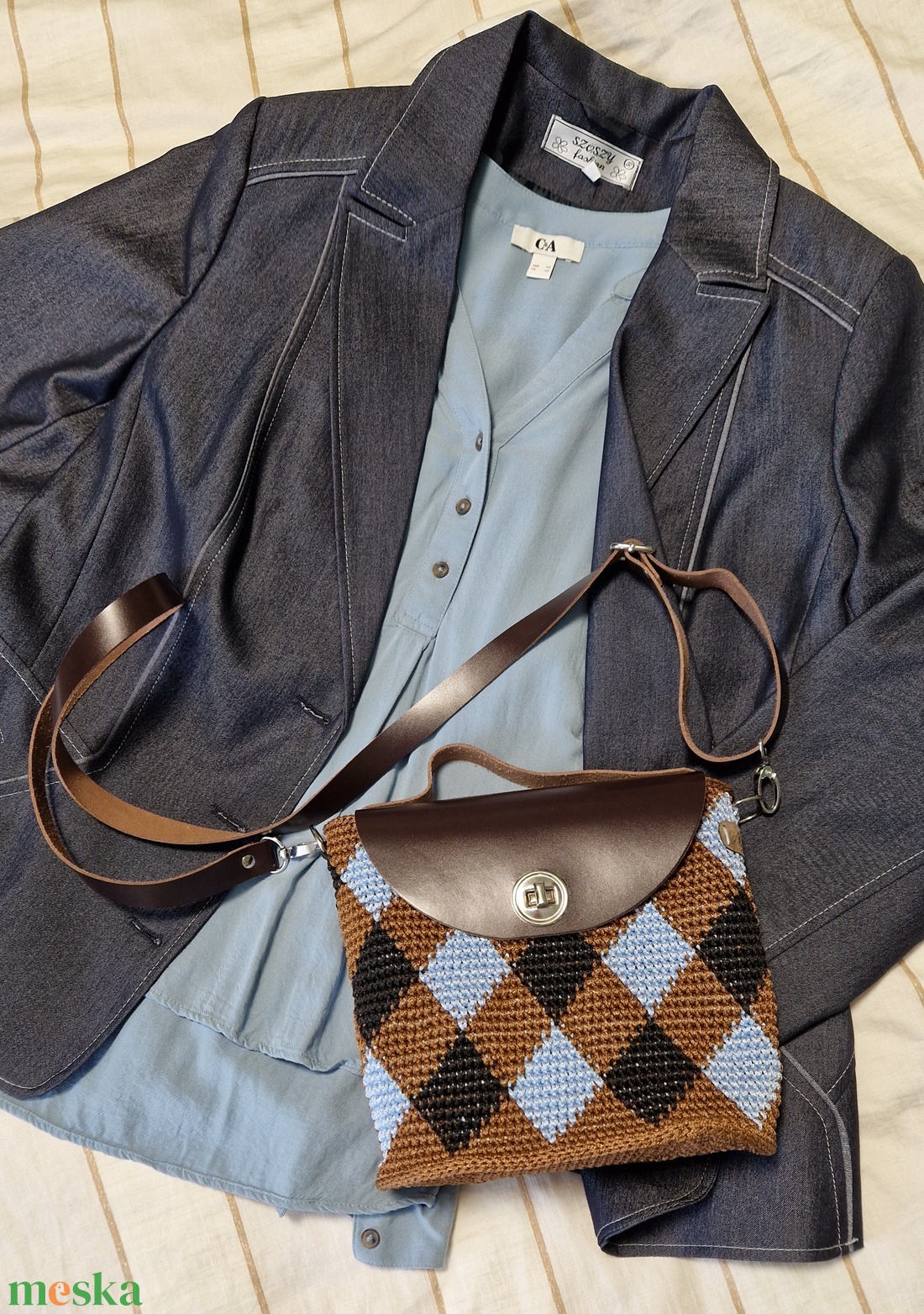 Rombuszmintás oldaltáska - táska & tok - kézitáska & válltáska - vállon átvethető táska - Meska.hu