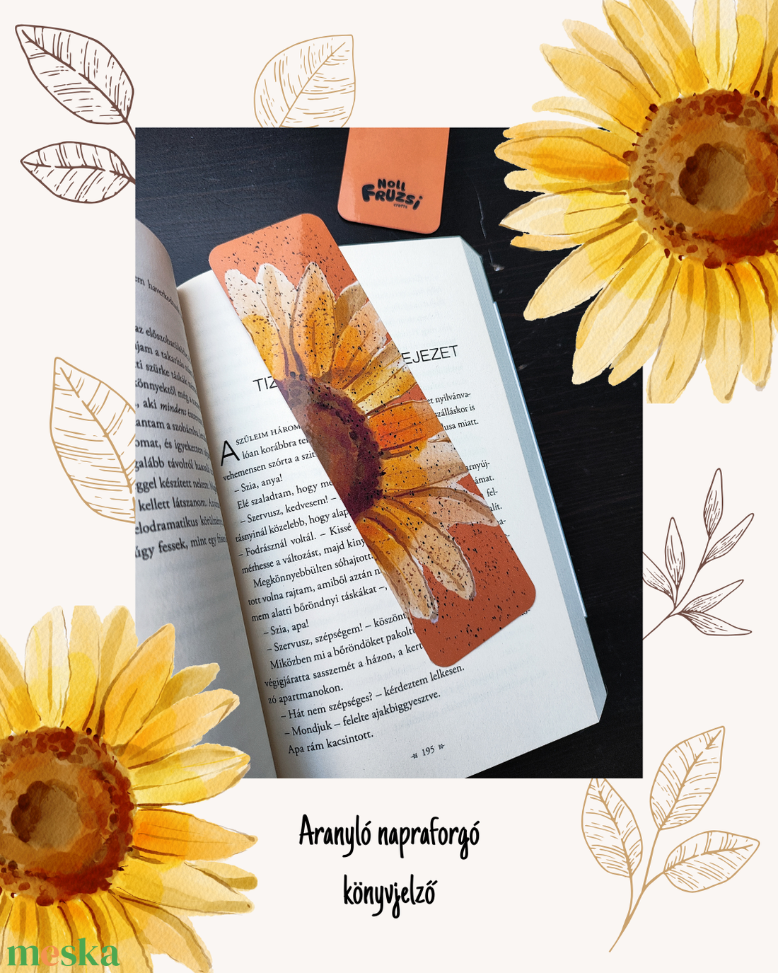 Aranyló napraforgó könyvjelző - könyv & zene - könyvjelző - Meska.hu