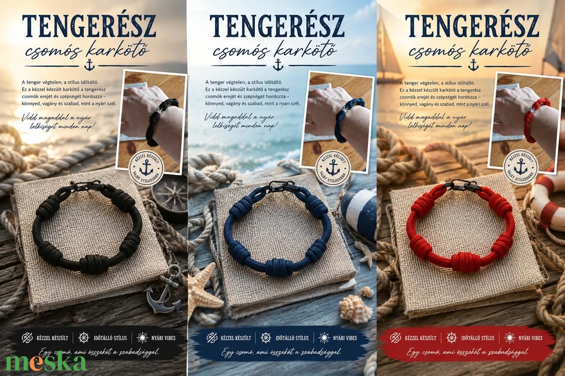 Tengerész csomós karkötő - ékszer - karkötő - fonott karkötő - Meska.hu