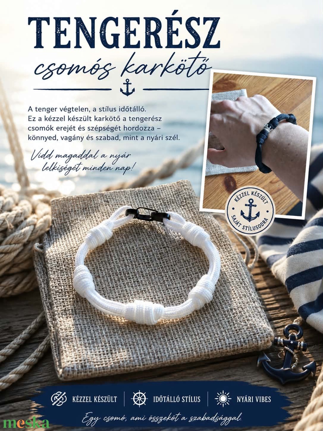 Tengerész csomós karkötő - ékszer - karkötő - fonott karkötő - Meska.hu