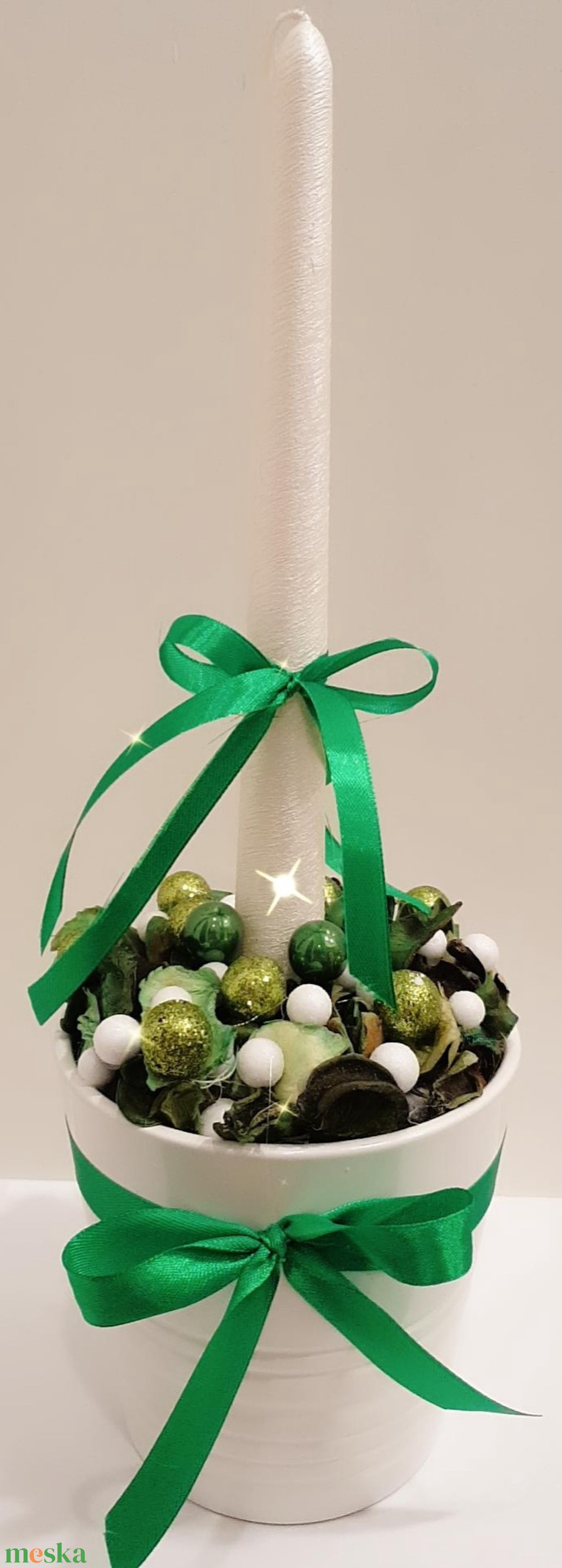 Karcsonyi asztaldísz,  cserlhető gyertyval  - karácsony - adventi díszek - adventi asztaldísz - Meska.hu