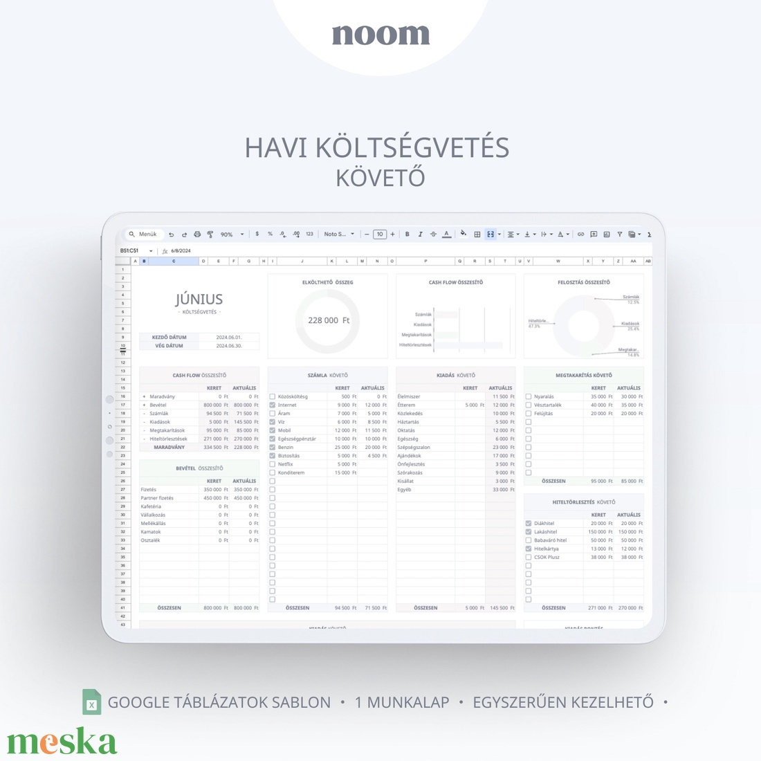 Havi költségvetés követő Google Táblázatok Sablon, Letölthető Digitális követő és tervező - diy (csináld magad) - szabásminta, útmutató - Meska.hu