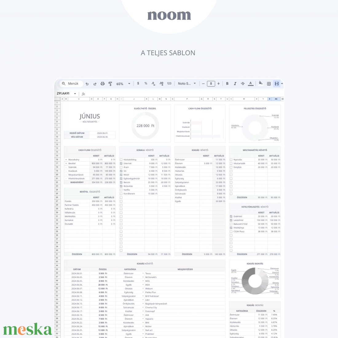 Havi költségvetés követő Google Táblázatok Sablon, Letölthető Digitális követő és tervező - diy (csináld magad) - szabásminta, útmutató - Meska.hu