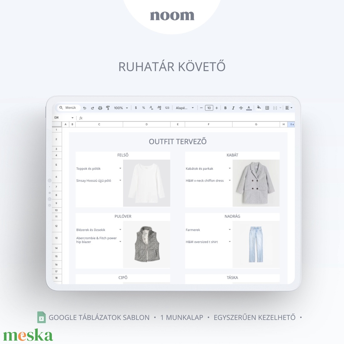 Ruhatár követő, Gardrób követő Google Táblázatok Sablon, Letölthető Digitális követő és tervező - diy (csináld magad) - szabásminta, útmutató - Meska.hu