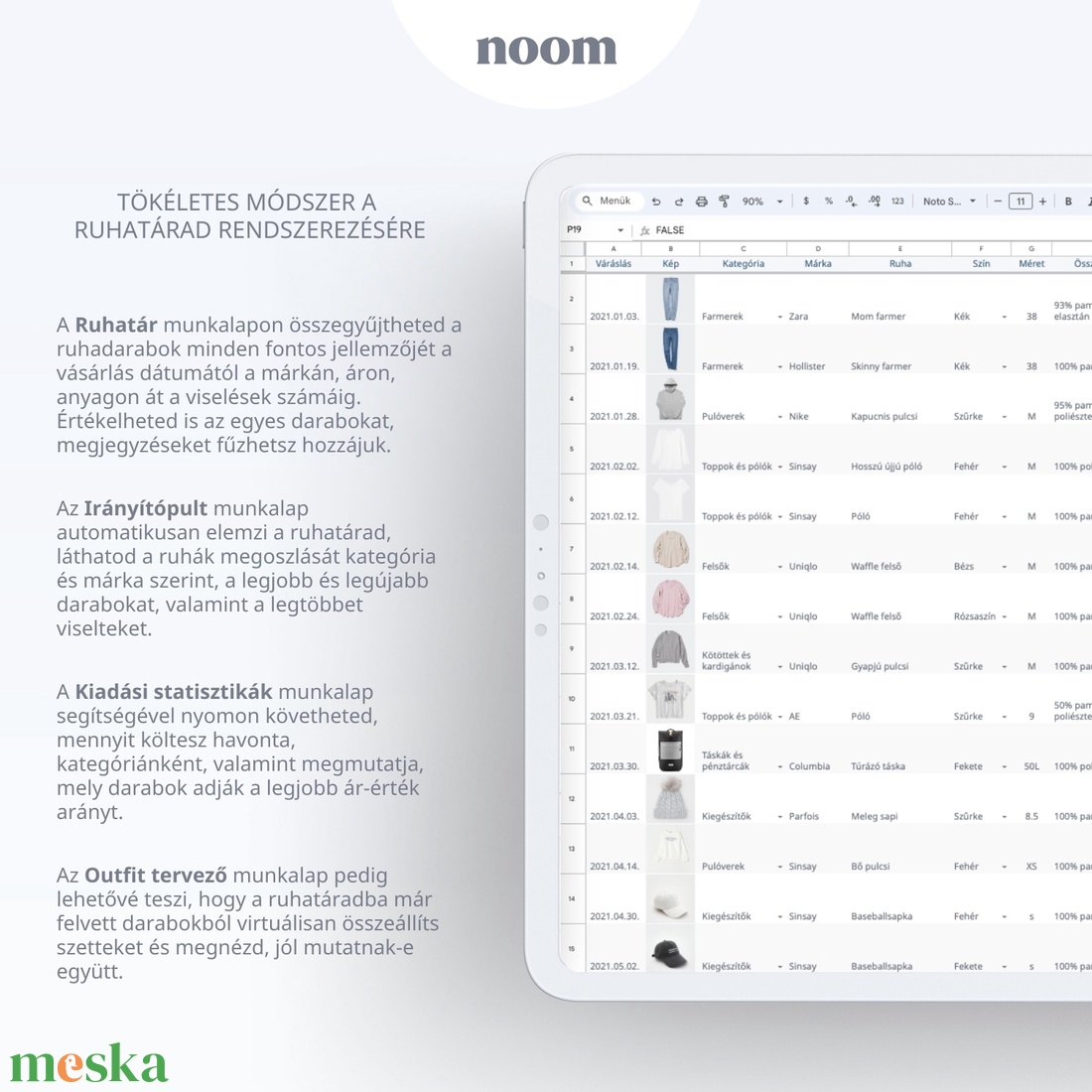 Ruhatár követő, Gardrób követő Google Táblázatok Sablon, Letölthető Digitális követő és tervező - diy (csináld magad) - szabásminta, útmutató - Meska.hu