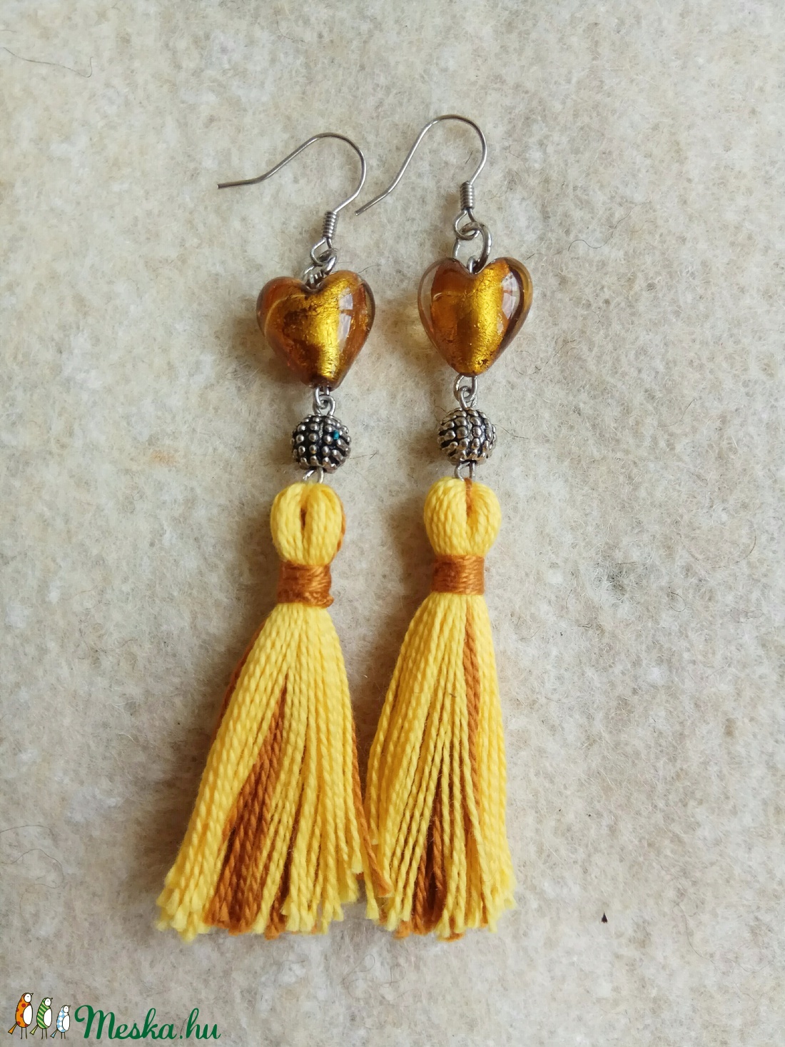 Sárga szíves fülbevaló -  - Meska.hu