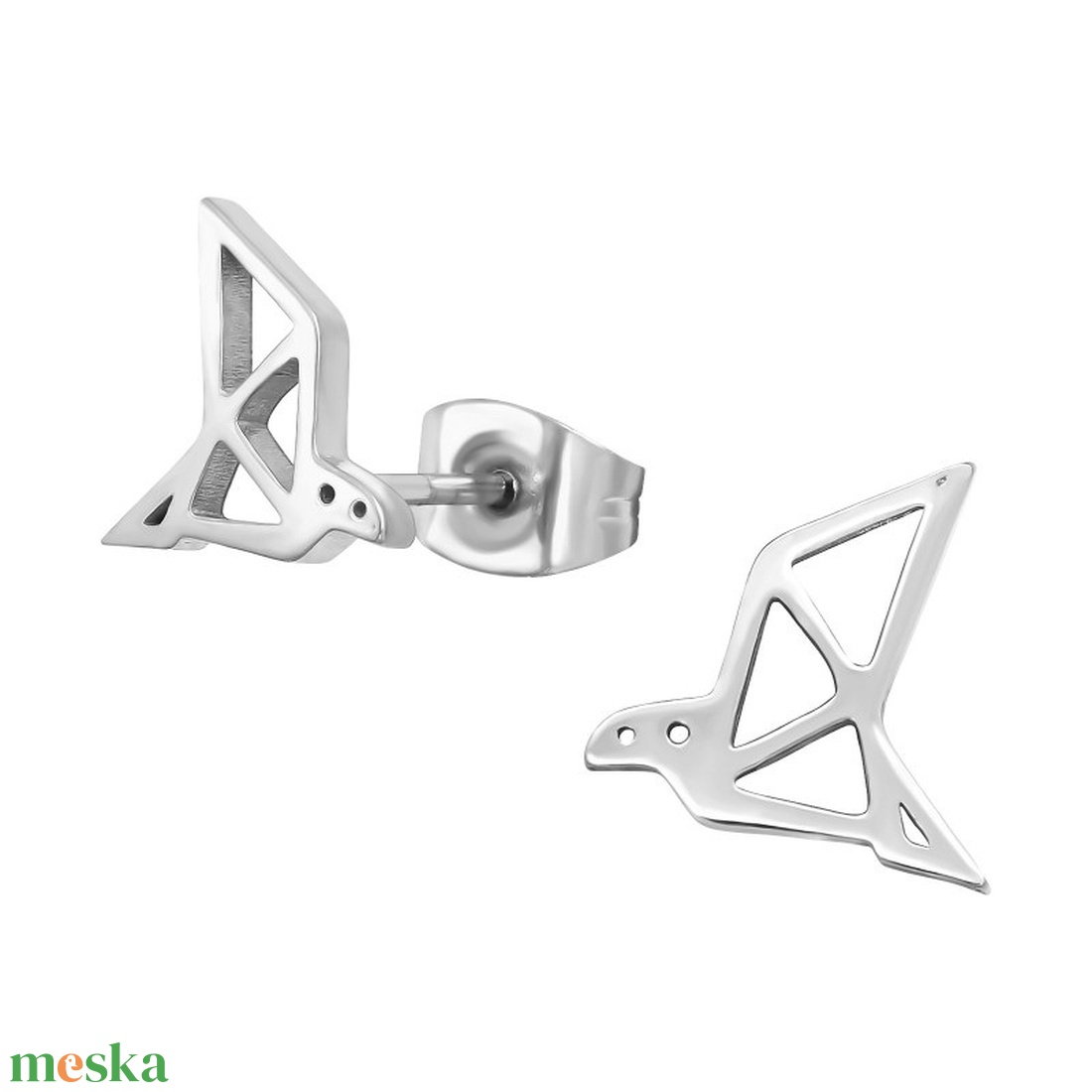 Origami madár acél fülbevaló- Meska.hu