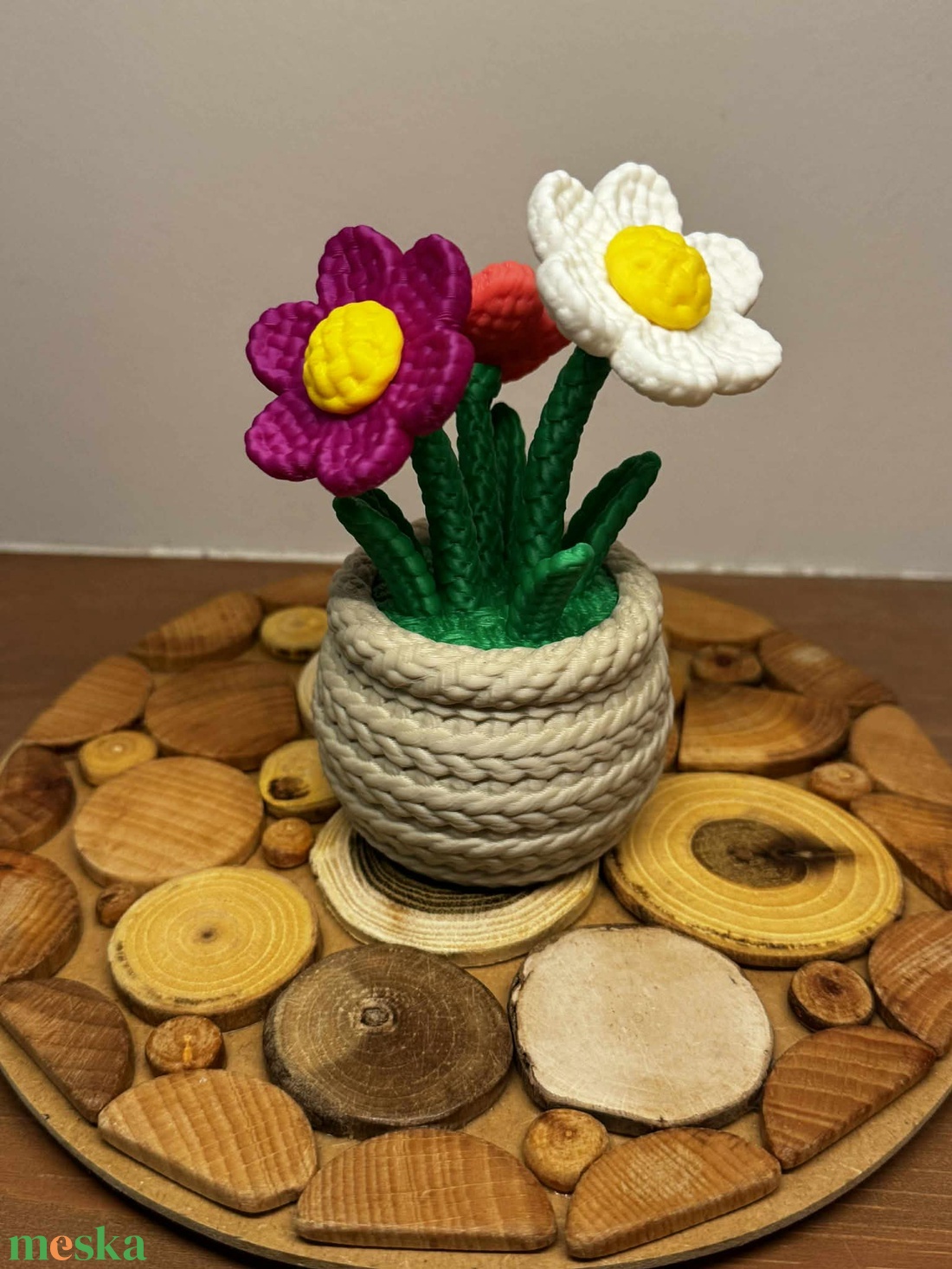 Kötött hatású cserepes virág  - ünnepi díszek, dekorációk - húsvéti díszek és dekorációk - húsvéti asztaldíszek - Meska.hu