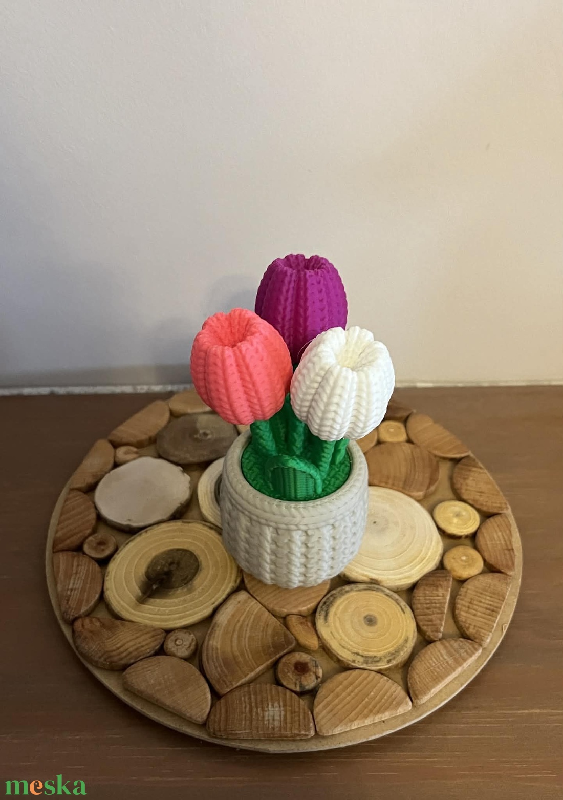 Kötött hatású cserepes virág  - ünnepi díszek, dekorációk - húsvéti díszek és dekorációk - húsvéti asztaldíszek - Meska.hu