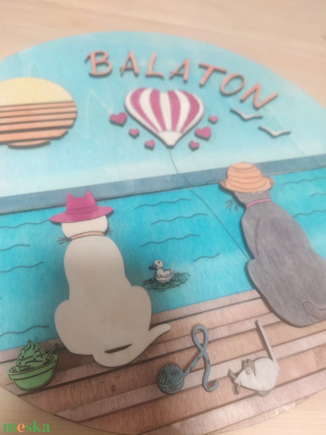 Macska szerelem - retro hangulatú balatoni kép - otthon & életmód - dekoráció - kép & falikép - fából készült kép - Meska.hu