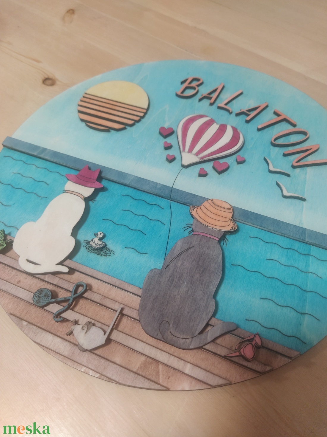 Macska szerelem - retro hangulatú balatoni kép - otthon & életmód - dekoráció - kép & falikép - fából készült kép - Meska.hu