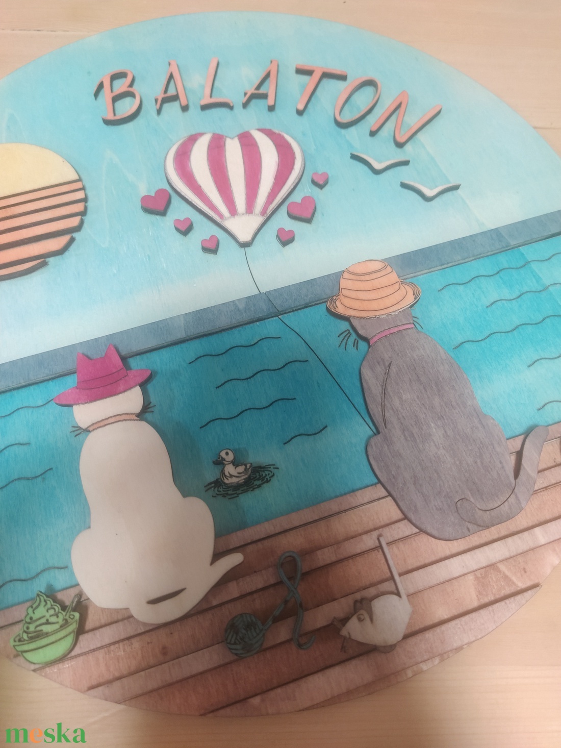 Macska szerelem - retro hangulatú balatoni kép - otthon & életmód - dekoráció - kép & falikép - fából készült kép - Meska.hu