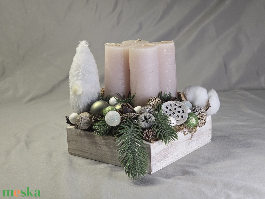 Egyedi Kézműves Adventi Dísz Dobozban  Skandináv Manóval és 4 Rózsaszín Gyertyával - karácsony - adventi díszek - adventi asztaldísz - Meska.hu