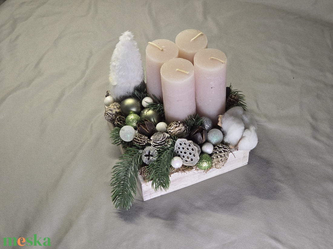 Egyedi Kézműves Adventi Dísz Dobozban  Skandináv Manóval és 4 Rózsaszín Gyertyával - karácsony - adventi díszek - adventi asztaldísz - Meska.hu