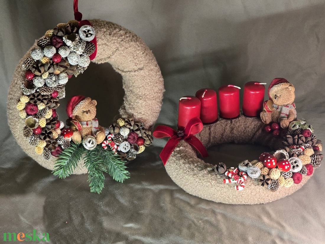 Teddy Macis Kézműves Kollekció: Plüss Adventi Koszorú És Ajtódísz - karácsony - adventi díszek - adventi asztaldísz - Meska.hu
