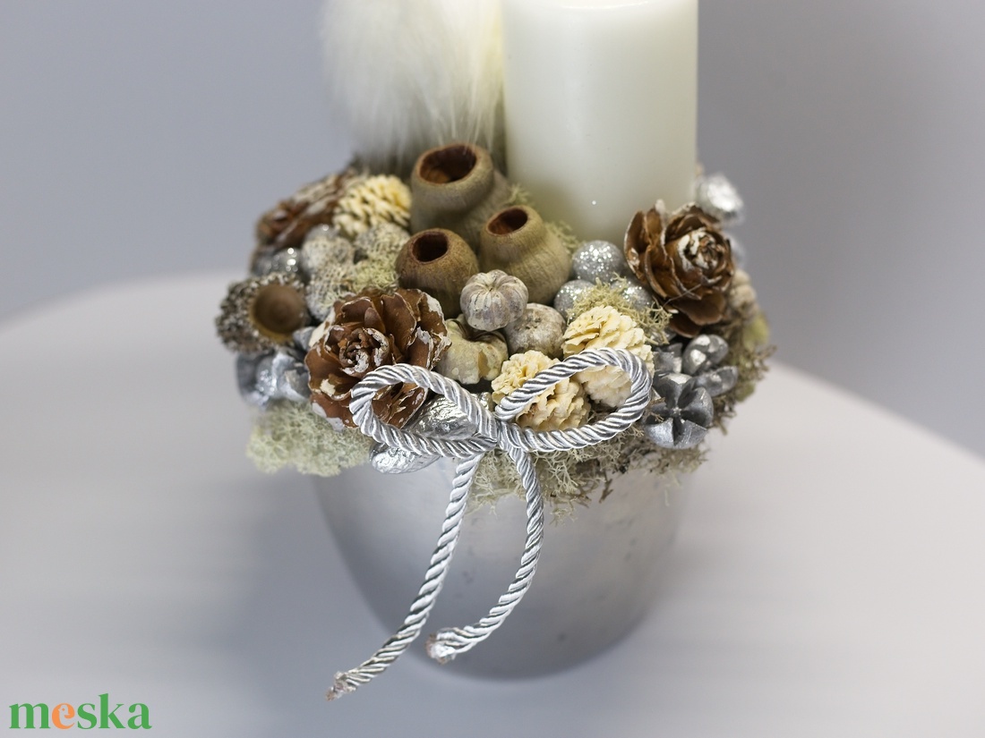 Skandináv Téli Angyalka Dísz Fehér Gyertyával  Natúr, Ezüst Asztali Dekoráció - karácsony - adventi díszek - adventi asztaldísz - Meska.hu