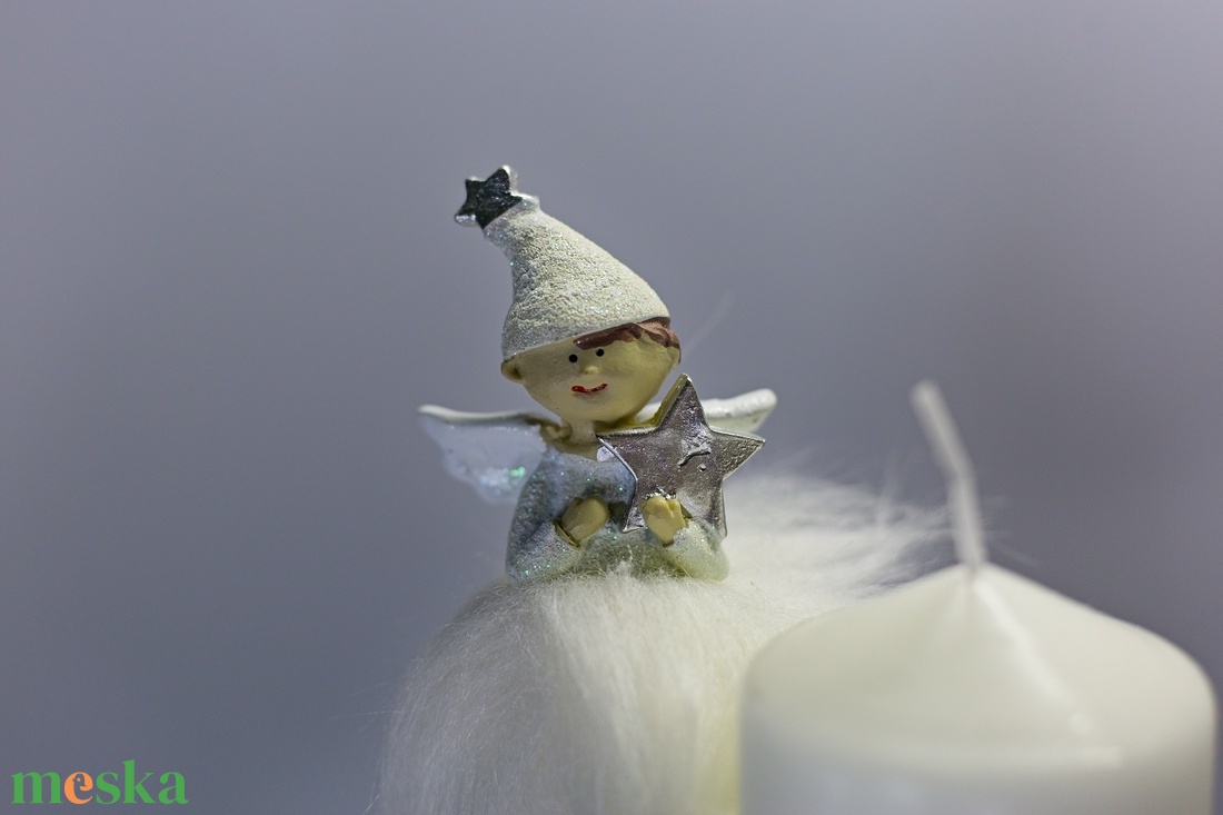 Skandináv Téli Angyalka Dísz Fehér Gyertyával  Natúr, Ezüst Asztali Dekoráció - karácsony - adventi díszek - adventi asztaldísz - Meska.hu