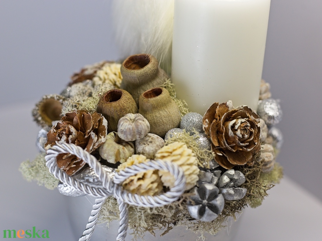 Skandináv Téli Angyalka Dísz Fehér Gyertyával  Natúr, Ezüst Asztali Dekoráció - karácsony - adventi díszek - adventi asztaldísz - Meska.hu