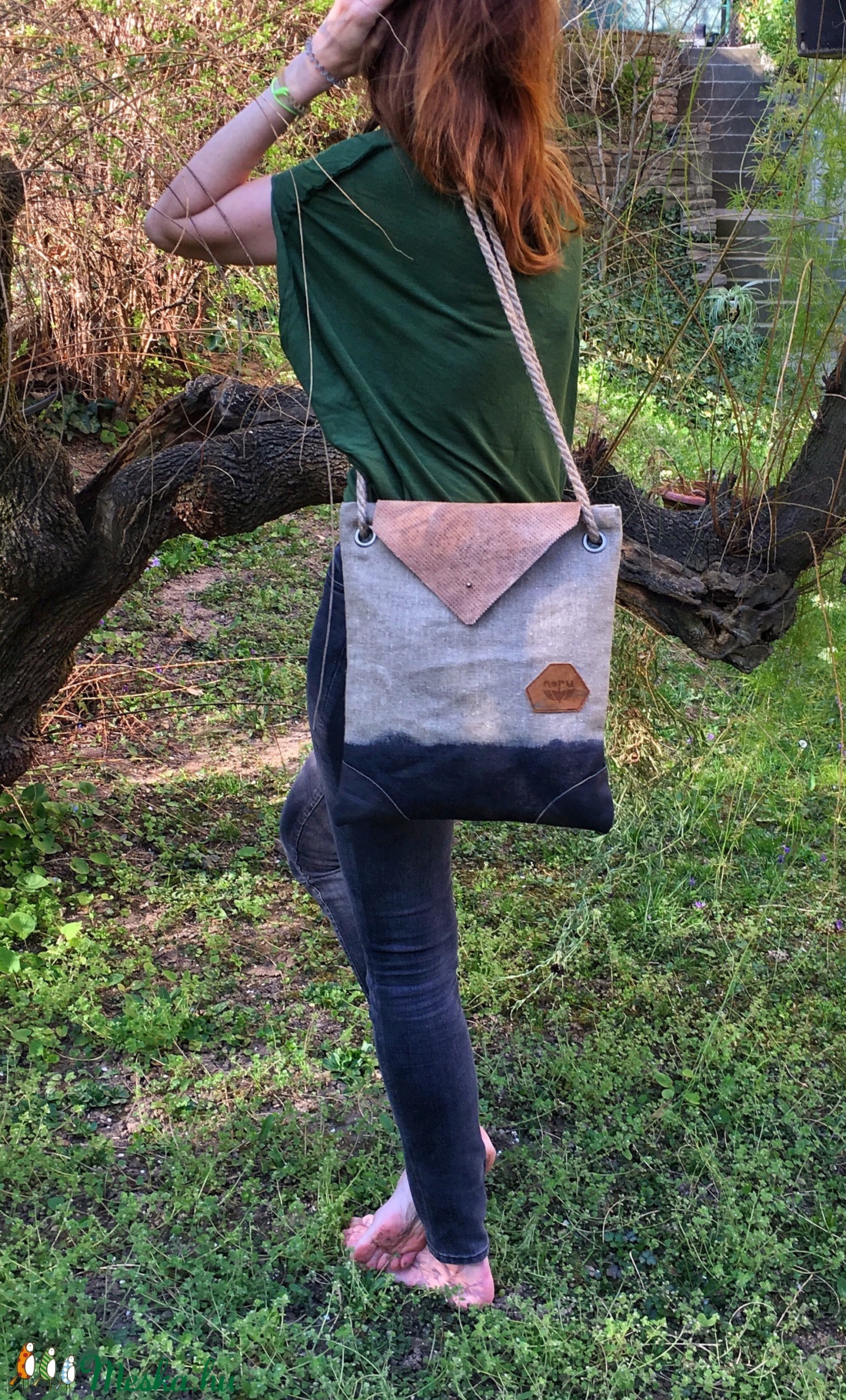 Kézzel festett női lenvászon válltáska -  - Meska.hu