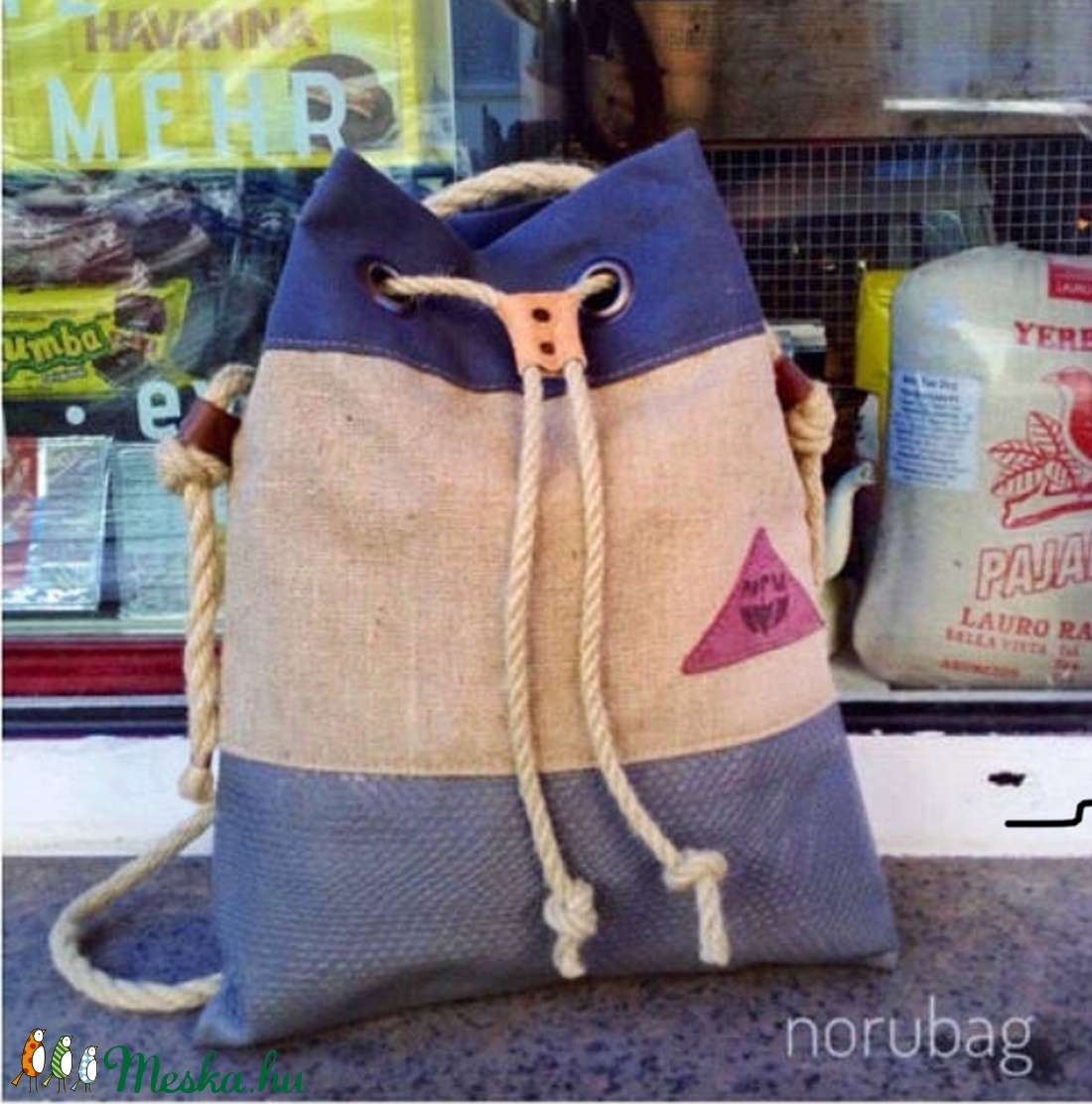 Lenvászon, bőr válltáska, közepes méretű női táska. -  - Meska.hu