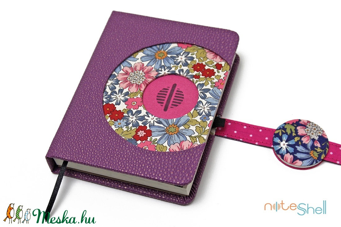 M-es notesz/határidőnapló BORÍTÓ - lila-virágmintás -  - Meska.hu