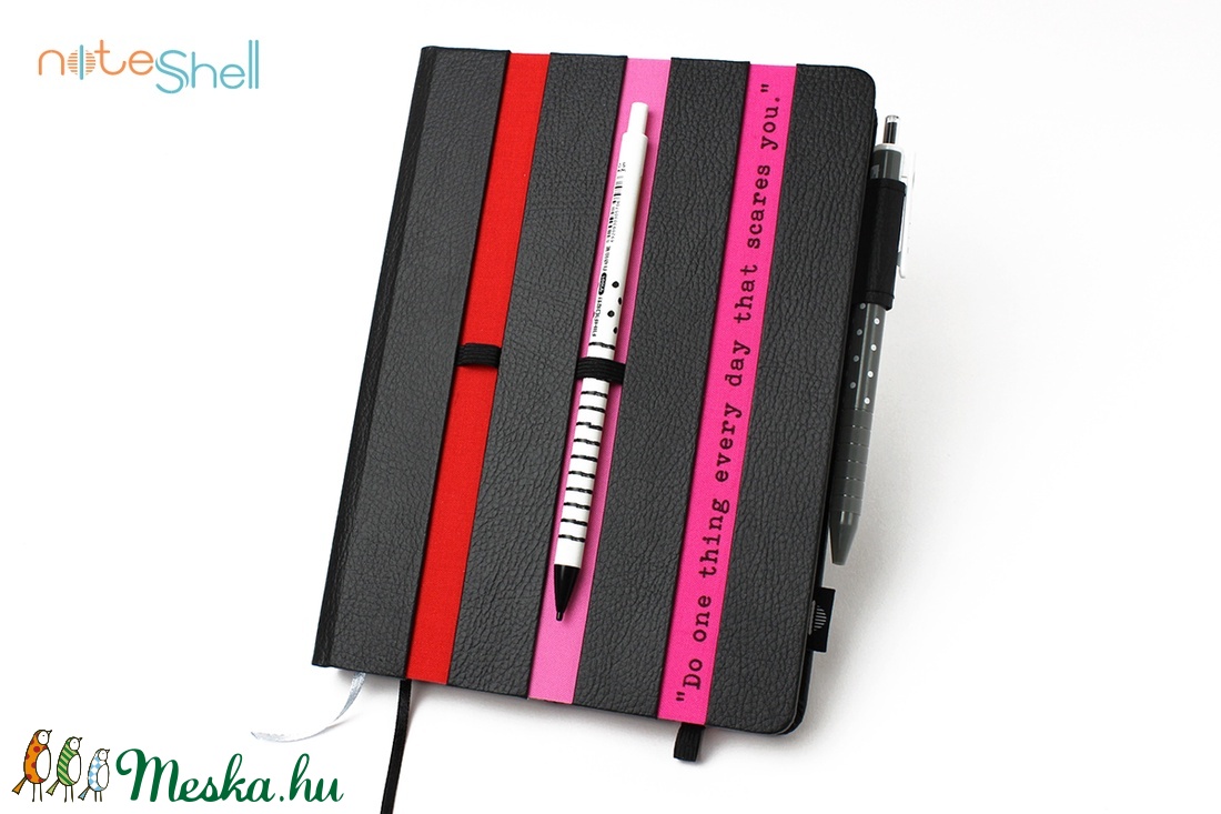 XL-es notesz/határidőnapló BORÍTÓ-fekete-csíkos-piros-pink -  - Meska.hu