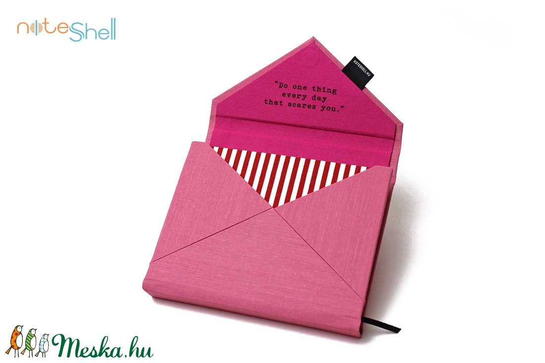 M-es határidőnapló/notesz-pink-piros csíkos boríték - otthon & életmód - papír, írószer - naptár & tervező - Meska.hu