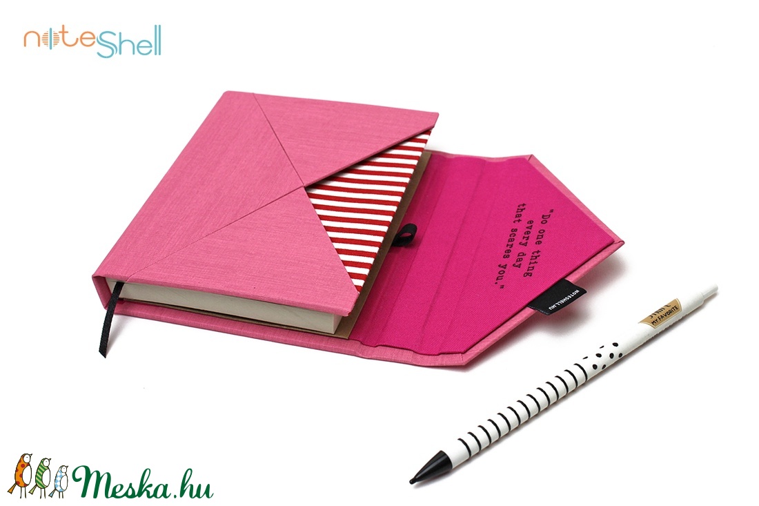 M-es határidőnapló/notesz-pink-piros csíkos boríték - otthon & életmód - papír, írószer - naptár & tervező - Meska.hu