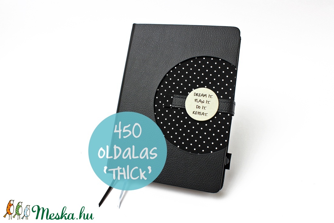 XL 'thick' határidőnapló / notesz - fekete-fehér-pöttyös -  - Meska.hu