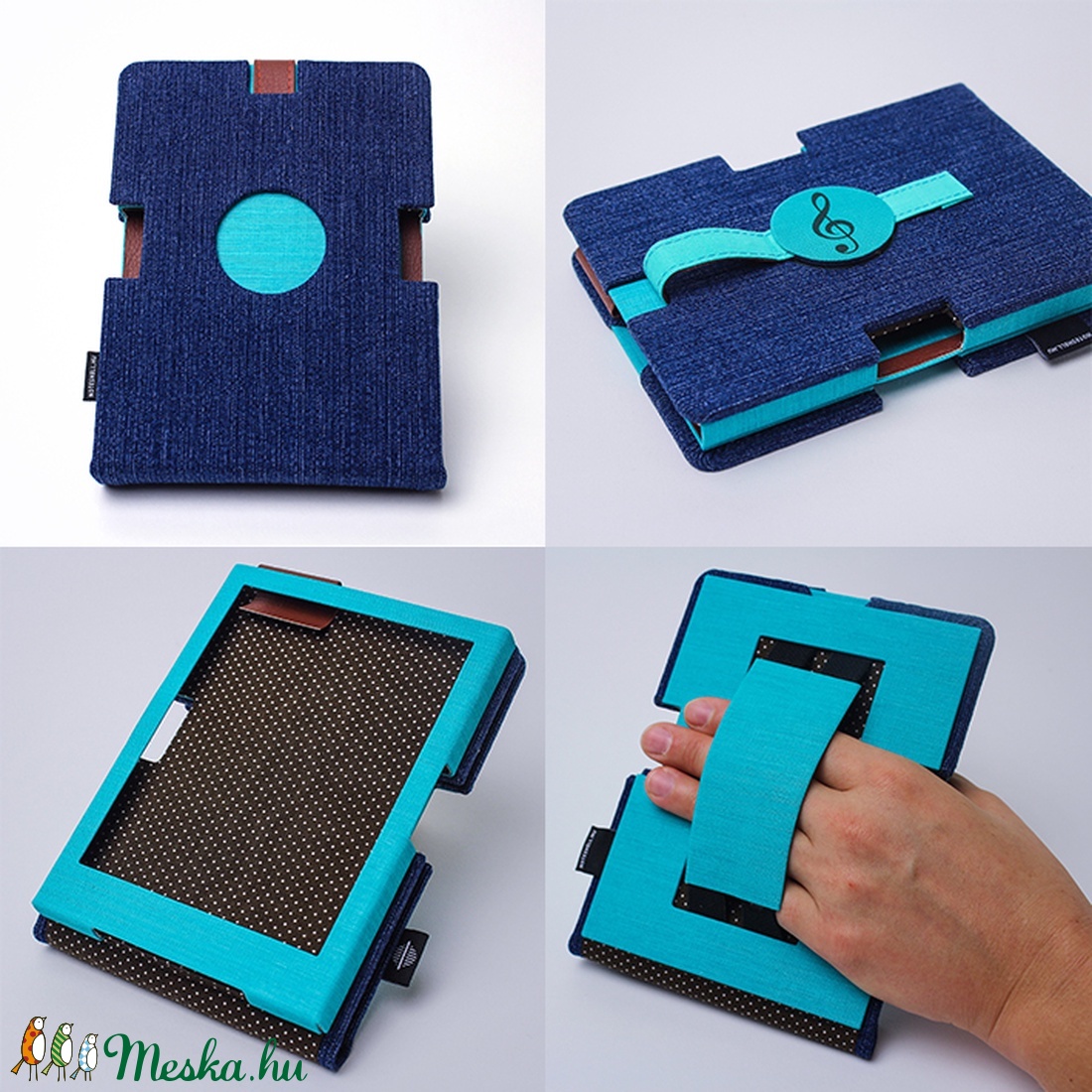 01-E-KÖNYV olvasó tok-POCKETbook-farmer-barna-türkiz -  - Meska.hu