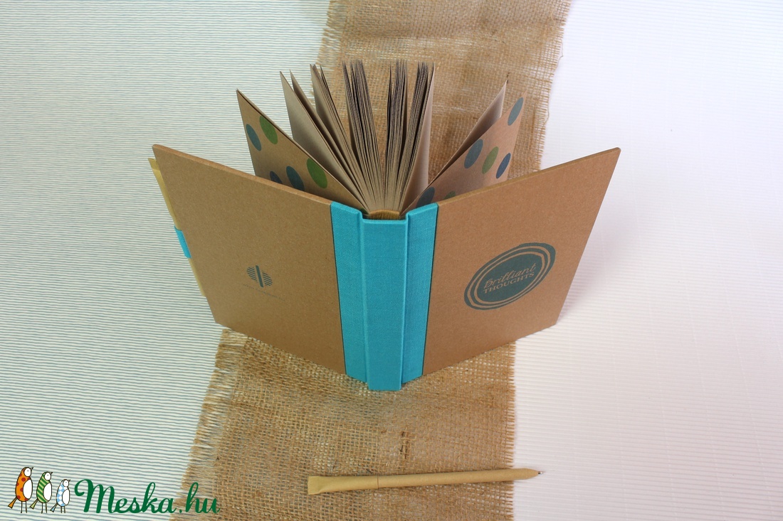 ECO ponthálós notesz, számozott oldalakkal, türkiz feliratos-környezetbarát, újrahasznosított papírból - otthon & lakás - papír írószer - jegyzetfüzet & napló - Meska.hu