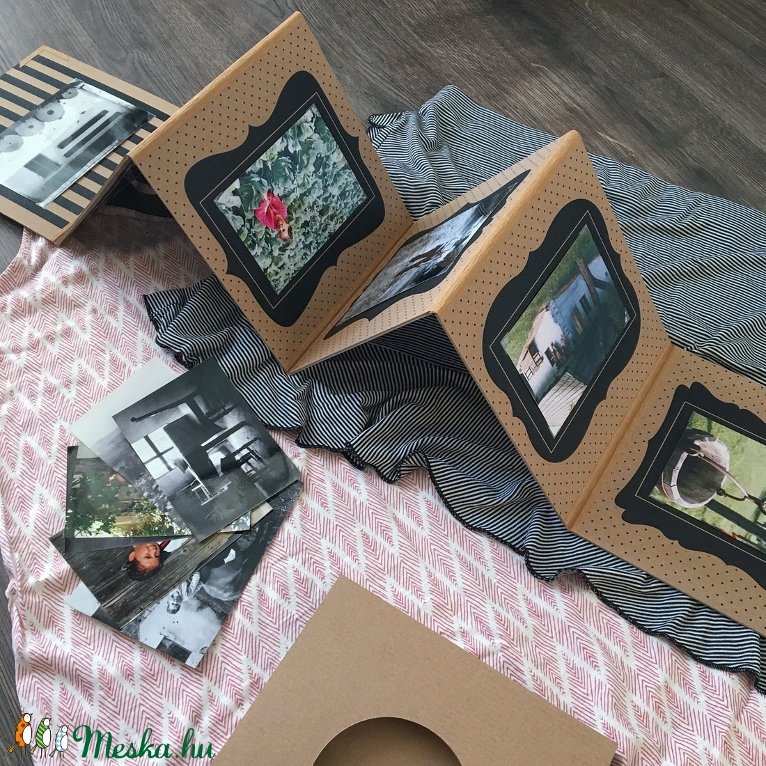 ECO leporello/kis fotóalbum-védőtokkal-fekete mintás-újrahasznosított papírból-falra akasztható - otthon & életmód - papír, írószer - album & fotóalbum - Meska.hu