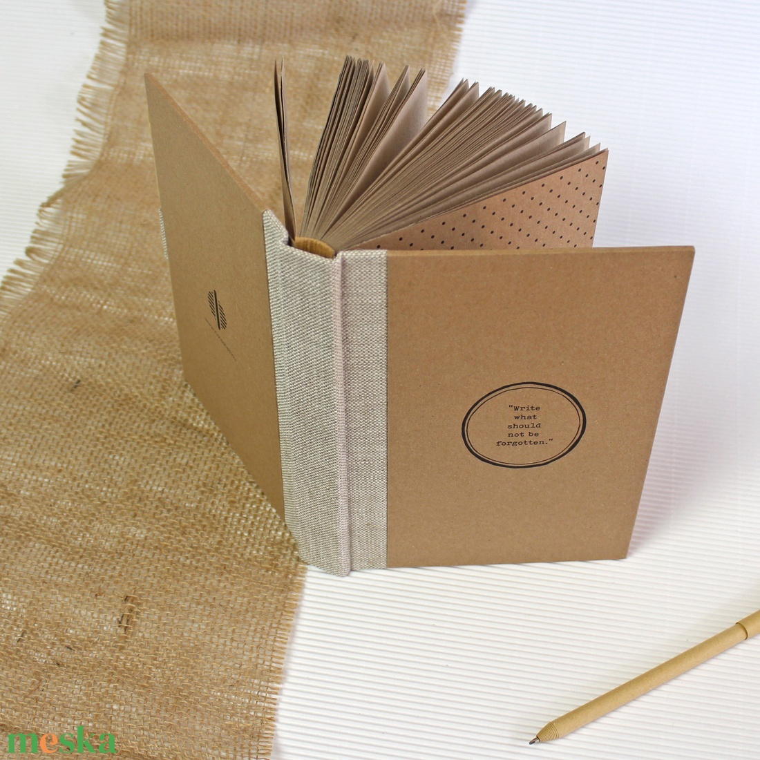 ECO natúr len - körfeliratos ponthálós notesz - otthon & életmód - papír, írószer - jegyzetfüzet & napló - Meska.hu ECO natúr len - körfeliratos ponthálós notesz - otthon & életmód - papír, írószer - jegyzetfüzet & napló - Meska.hu