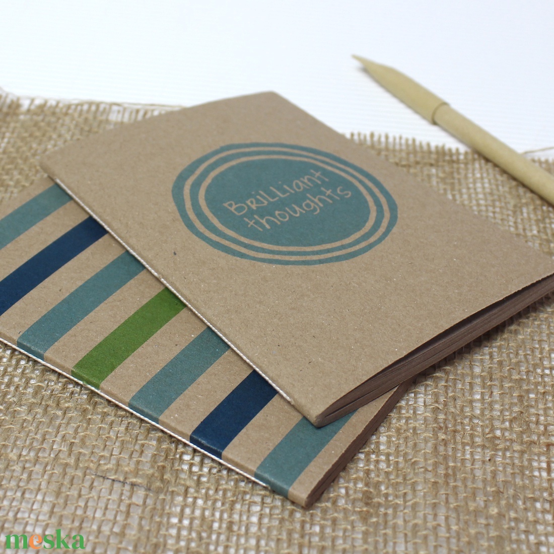 ECO ponthálós füzet - kék - zöld csíkos / feliratos - újrahasznosított papírból - otthon & lakás - papír írószer - jegyzetfüzet & napló - Meska.hu