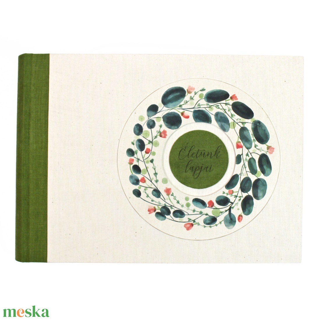L zöld-korall akvarell mintás fotóalbum - otthon & lakás - papír írószer - album & fotóalbum - Meska.hu