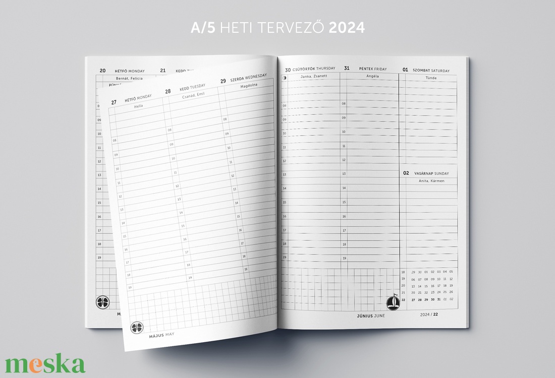 A/5 (régi XL) 200, 2024-es heti tervező - cserélhető belív - otthon & lakás - papír írószer - naptár & tervező - Meska.hu