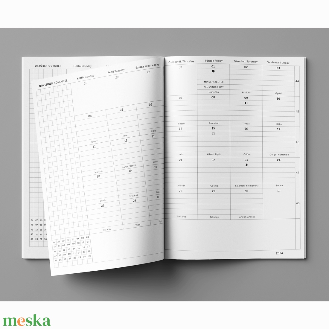 A/5 havi tervező füzet 2024 - fekete átlós-rácsos - otthon & lakás - papír írószer - naptár & tervező - Meska.hu