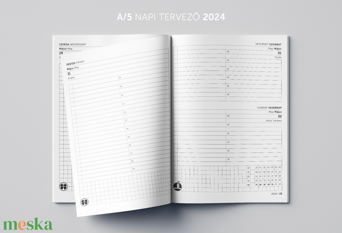 A/5 (régi XL) 450, 2024-es napi tervező - cserélhető belív - otthon & életmód - papír, írószer - naptár & tervező - Meska.hu