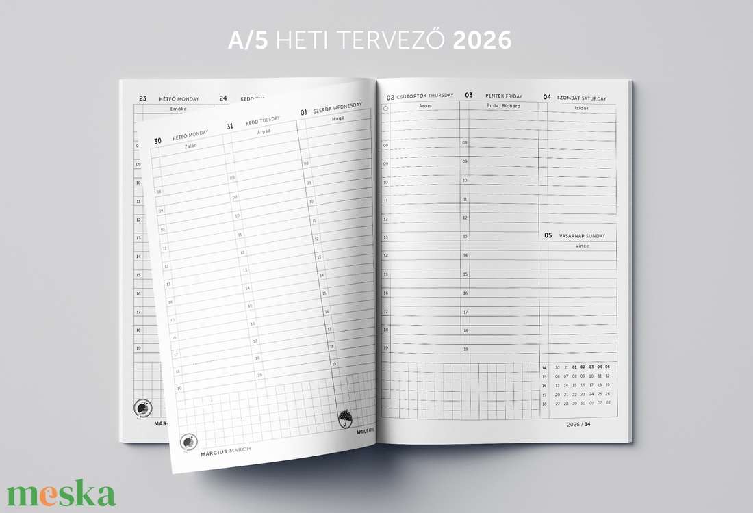 A/5 (régi XL) 200, 2026-os heti tervező - cserélhető belív - otthon & életmód - papír, írószer - naptár & tervező - Meska.hu