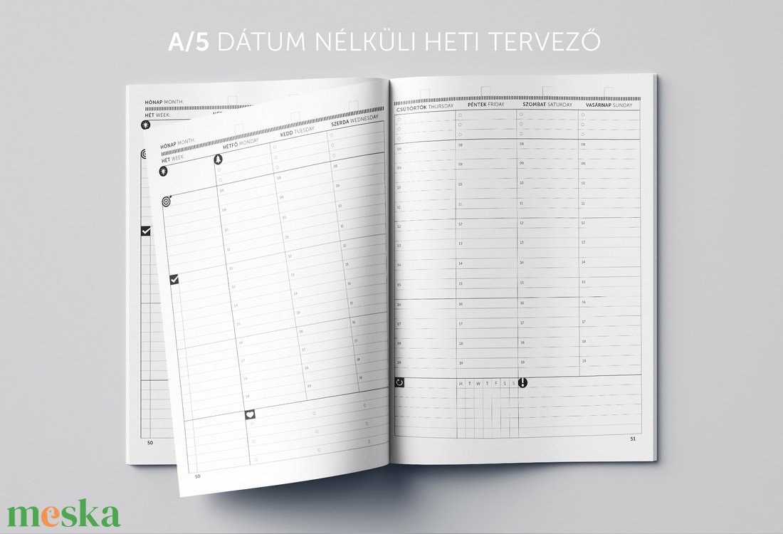 A/5 (régi XL) 200, Dátum nélküli heti tervező - cserélhető belív - otthon & életmód - papír, írószer - naptár & tervező - Meska.hu