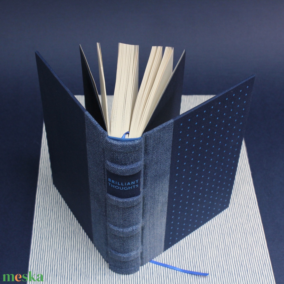 Napló / notesz - kék farmer és vászon - pöttyös - otthon & életmód - papír, írószer - naptár & tervező - Meska.hu