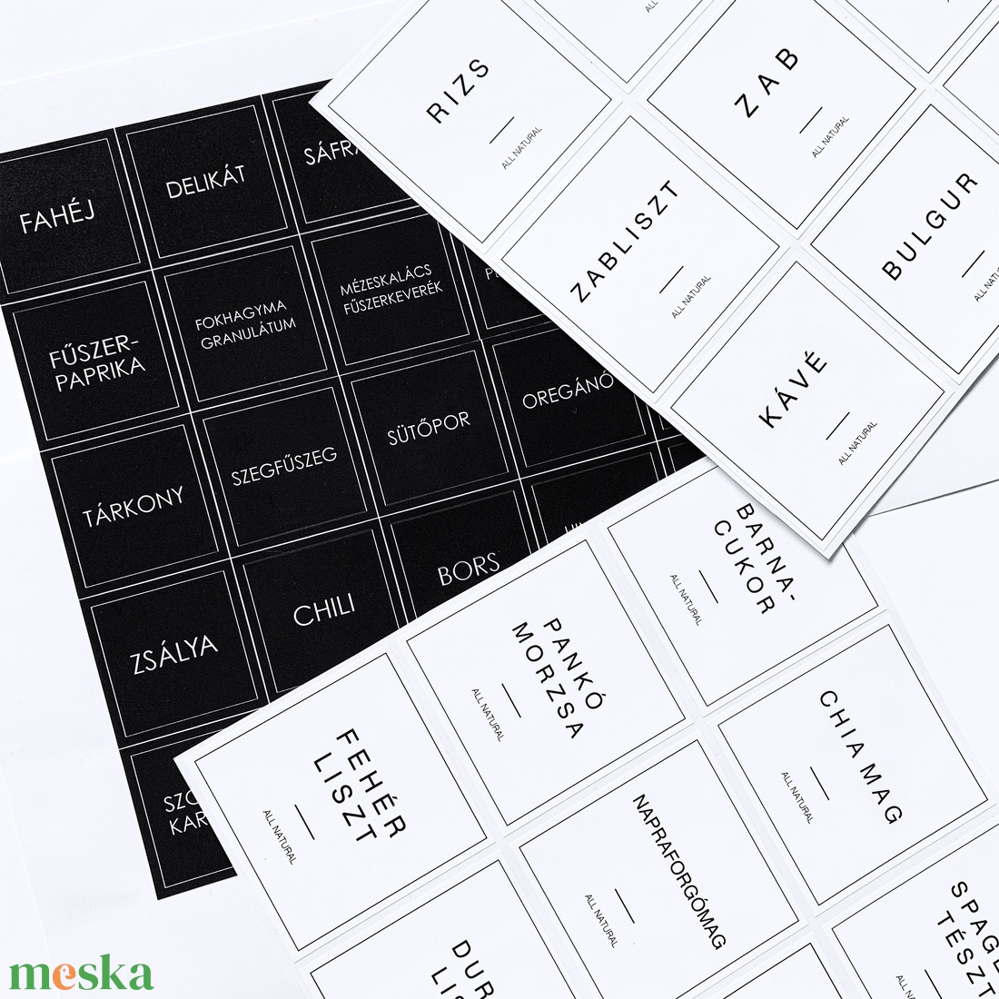 FEKETE Konyhai rendszerező matrica csomag 4x4 cm - otthon & lakás - papír írószer - matrica, matrica csomag - Meska.hu
